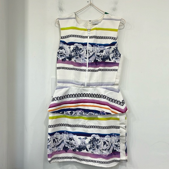 Camilla and Marc Juniper Printed Silk Cotton White Striped Floral Zipper Dress 6 - Picture 4 of 16